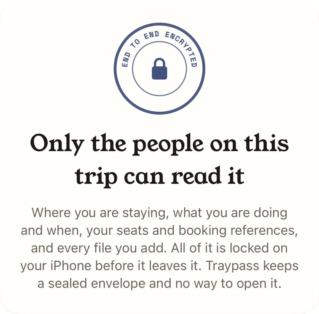 End-to-end encrypted: only the people on this trip can read it